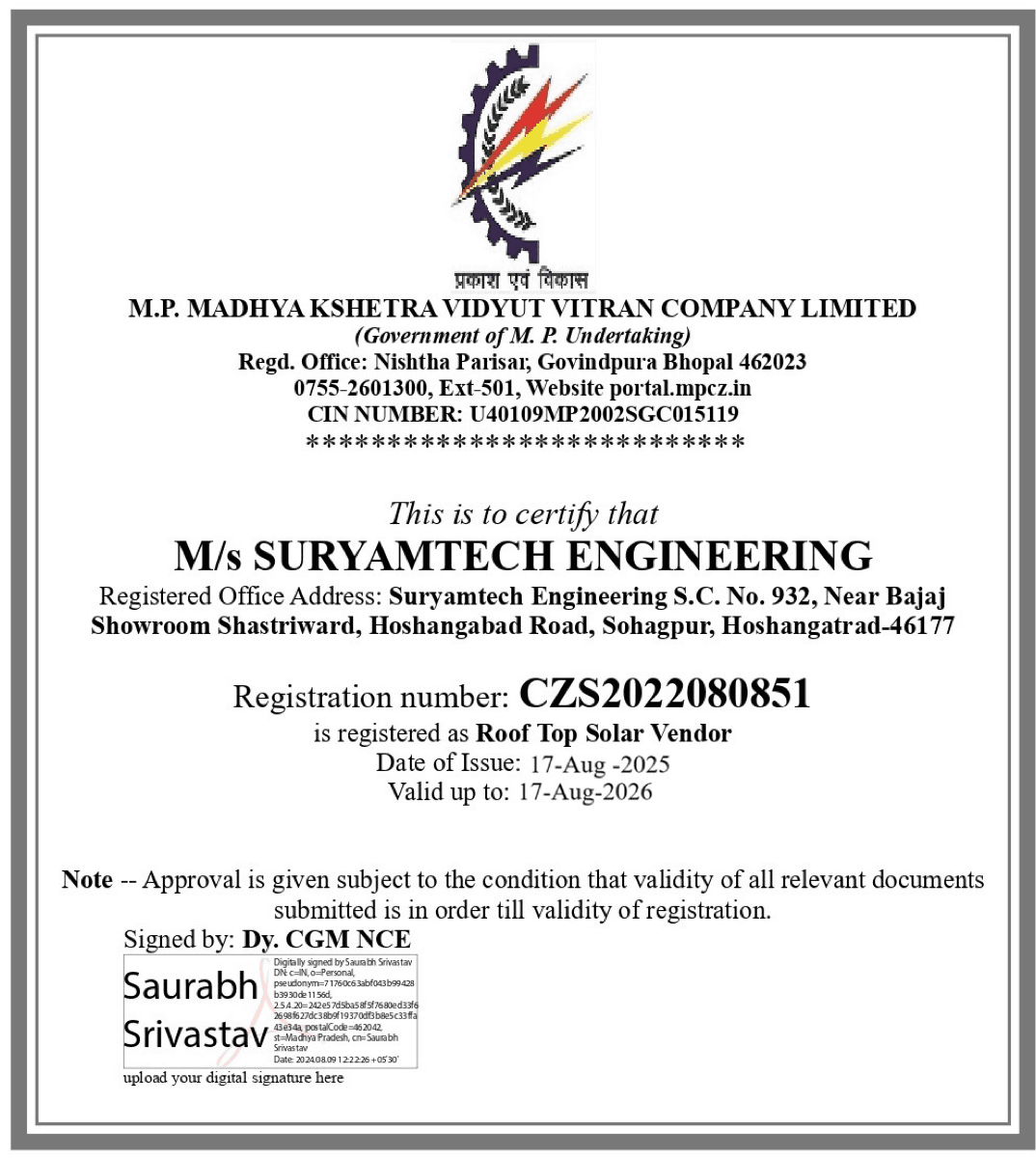 DISCOM Registered Rooftop Solar Vendor